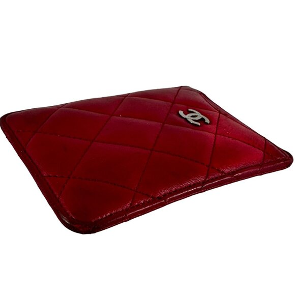 CHANEL Red Leather CC Quilted Card Holder Made in France Authenticated - Picture 3 of 12